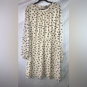 H&M XL Cream and Black Polka Dot Long Sleeve Dress